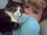 my girl & cat @ bed