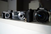 Compacts Dutchpartypics II. Van links naar rechts Sony Cybershot DSC-H10, Panasonic Lumix FX500 and Nikon Coolpix L110